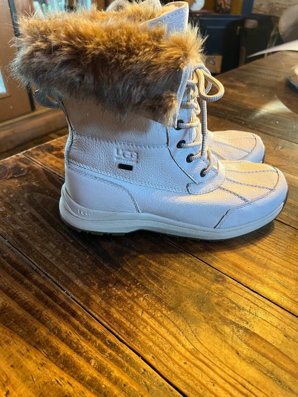 UGG Women’s Adirondack III Tipped Waterproof White Leather Boots